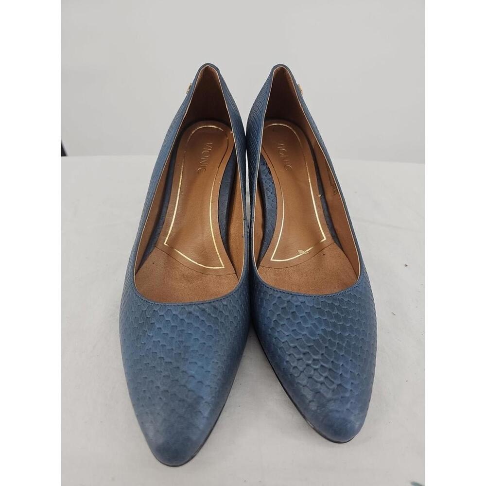 Vionic Madison Mia Block Pump Heels Blue Snake Print Leather Shoes ‎ Size 8